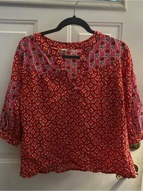 Ivy Jane Ladies Red + Pink Floral Print 100 Cotton Shirt  Size Sm Boho Festival